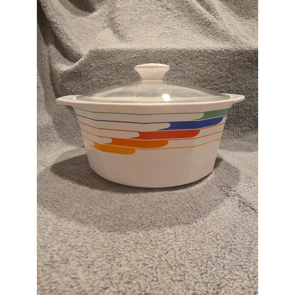 Vintage Studio Nova 80s Hi Fi‎ Rainbow Round Covered Casserole Dish  Fire & Ice